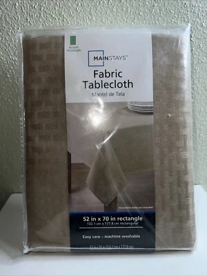 Mainstays Solid Arctic Brownstone Fabric Tablecloth 52” X 70” Rectangle NEW - Image 1 of 4