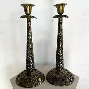 Candelabros de Shabat de latón israelíes de colección de Oppenheim - un par - Imagen 1 de 8