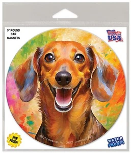 Dachshund Happy Dog Car Magnet 5x5" - Red - Picture 1 of 1
