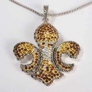 Dallas Prinz 925 Sterling Swarovski Kristall Fleur de Lis Anhänger Halskette Neu mit Etikett - Bild 1 von 7