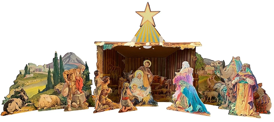 Belén de cartón Concordia 1933 "Christmas Crib" de 5 pies con caja St Louis MO Foto 1 de 4