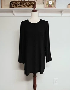 Eileen Fisher Black Silk Tunic Top Womens Small Button Up Blouse - Picture 1 of 7
