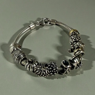 Silver 925 Charm Bracelet with 12 Charms Vintage Jewellery Sterling Gift - Image 1 of 2