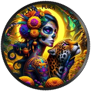 2023 Mexico Libertad Dia de los Muertos 1 oz Silver Colorized Coin - Picture 1 of 4