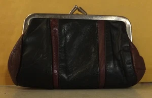 VTG ROGER GIMBEL RGA SOFT LEATHER DOUBLE COIN PURSE WITH KISS CLASPS BLACK & RED - Picture 1 of 7