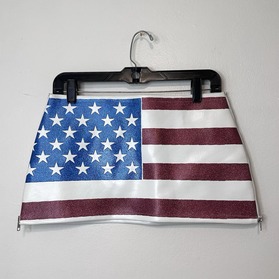 Vtg 90s Y2K GLAMHEAD American Flag Micro Mini Skirt Zippers Faux Leather Medium - Image 1 of 4
