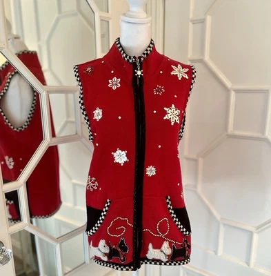 KIKIT Mujer Navidad Chaleco Suéter Talla Mediana Rojo Joyas Cremallera Frontal Foto 1 de 4