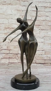 Pareja Bailarina Romántica Escultura Modernista de Bronce Estatua Sobre Base de Mármol Firmada - Imagen 1 de 10