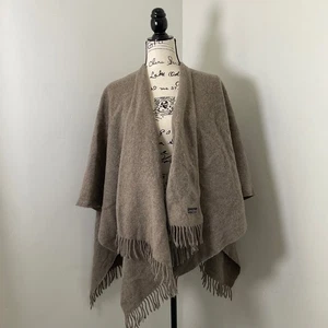 Poncho Fiori di Firenzi Italiano Lana Flecos Capa Chal Envoltura Neutro Taupe - Imagen 1 de 6