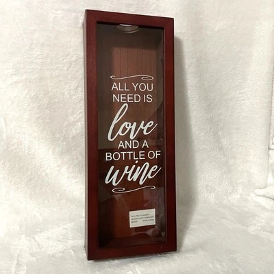 Wine Cork Shadow Box “All You Need Is Love And A Bottle Of Wine” Wooden & Glass - Image 1 of 4