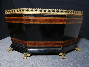 Jardinière ancienne 19 siècle XIX en bois et bronze pied griffes pattes de lion - Picture 1 of 24