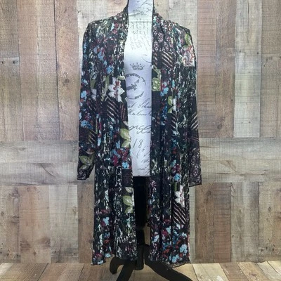 Cárdigan plumero Ali Miles Kimono malla floral frente abierto artístico colorido talla 2X Foto 1 de 4