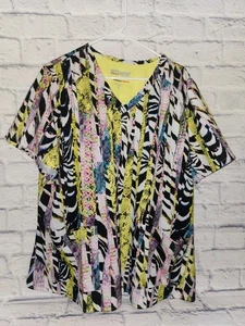 Grey's Anatomy Zebra Animal Print Stretch V-Neck Scrub Top Sz 3x EXCELLENT - Picture 1 of 2
