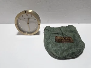 Tiffany & Co. 3” Round Brass Analog Quartz Desktop Clock Swiss Made Works - Picture 1 of 15