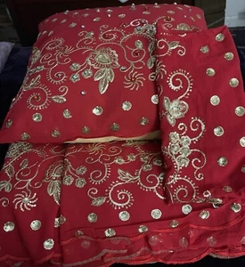 3pc Red &Gold Sequins Comforter Set - Picture 1 of 8