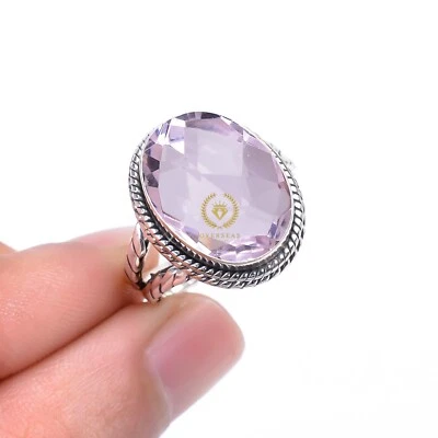 Pink Kunzite Gemstone 925 Sterling Silver Handmade Ring Jewelry in All Size - Image 1 of 4