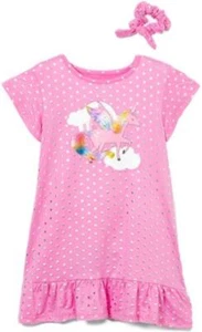 New SWEET DREAMS Pink White Polka Dot Unicorn NIGHTGOWN & SCRUNCHIE Girls Size 4 - Picture 1 of 1