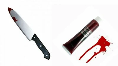 JOKESHOP.COM Kunststoff 31 cm Küchenmesser & gefälschtes Blut Kit Horror Waffe Halloween Kostüm
