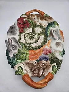 Plato ovalado para servir Fitz & Floyd ENGLISH GARDEN BUNNIES con asas de conejo - Imagen 1 de 4