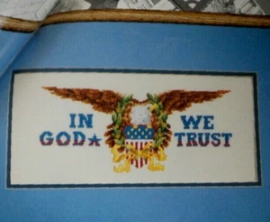 Cross Stitch Pattern IN GOD WE TRUST Eagle Flag Shield Patriotic Symbol Vintage - Picture 1 of 4