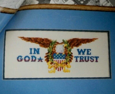 Cross Stitch Pattern IN GOD WE TRUST Eagle Flag Shield Patriotic Symbol Vintage - Image 1 of 4