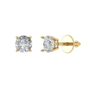 0.2 ct Round Cut Solitaire Stud Designer anniversary Earrings 14k Yellow gold - Picture 1 of 11