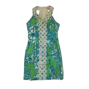 Lilly Pulitzer MacFarlane Shorely blau grün Spitzendetail Etuikleid Größe 4 - Bild 1 von 7