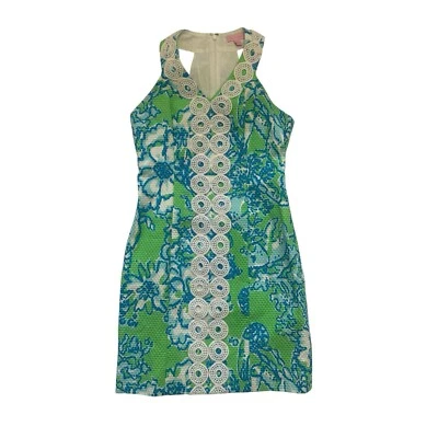 Lilly Pulitzer MacFarlane Shorely Blue Green Lace Detail Shift Dress Size 4 - Image 1 of 4