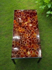 36"x24" Red Onyx Stone Sofa Coffee Table Mosaic Arts Gemstone Hallway Decors - Picture 1 of 7