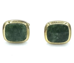 Preowned Correct 14kt Yellow Gold and Jade Cufflinks - Picture 1 of 8