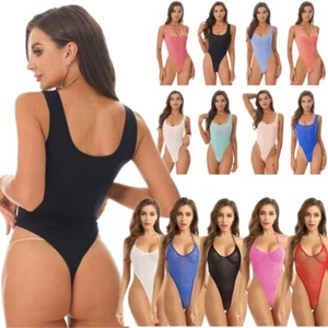 Women's Sheer Mesh See-Through Bodysuit Halter Bikini Swimsuit Bathing Suit Sexy - Picture 1 of 54