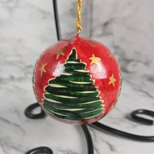 Holz handbemalt Weihnachtsbaum rot grün gold Ornament Made in India Vintage - Bild 1 von 5