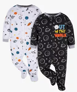 New Lot Of 2 Gerber Organic Cotton Body Suit Sleeper Romper Space 0-3 Months - Picture 1 of 2