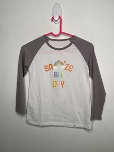 Raglan Shirt Girls Size 10 Sleep All Day White Rainbow Shirt Long Sleeve - Picture 1 of 3