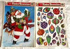 Vintage (2) FARBE KLAMMERN Vinyl - Weihnachtsmann Tasche mit Geschenken im Schnee, Ornamente Fenster Klammern - Bild 1 von 3