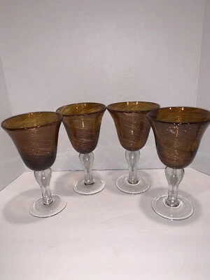 4 Artland Shimmer Water Goblet Amber Gold Sparking Bronze Swirl 8" Mint! HTF! - Image 1 of 4