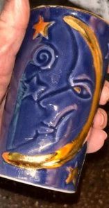 drinking glass mug ceramic glass Cobalt Blue Moon Stars small water celestial - Picture 1 of 5