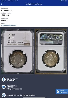 50c MS66+ 1966 certificado NGC súper raro Foto 1 de 4
