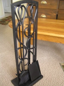 4 PIECE WROUGHT IRON FIREPLACE TOOL SET - Picture 1 of 3