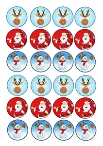 24 edible Christmas Santa Party precut Cupcake Standing Toppers Rice Wafer Card - Picture 1 of 5