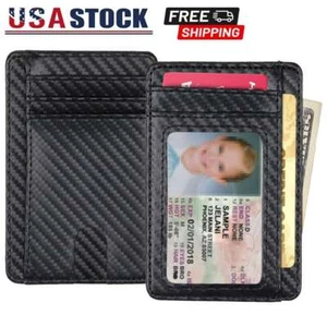 Minimalist Leather Wallet for Men & Women RFID Front Pocket Card Holder Wallet - Picture 1 of 9
