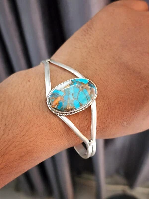 Oyster Oval Gemstone Hendmade Solid 925 Sterling Silver For Women Bangle G225 - Image 1 of 4