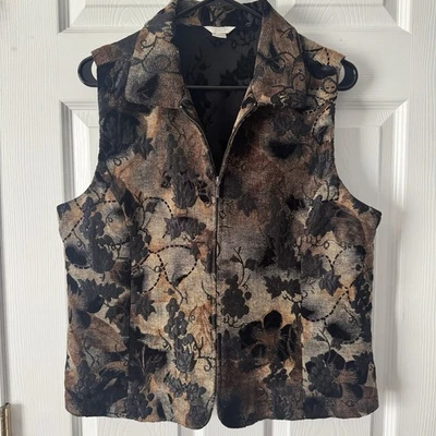 Chaleco Christopher & Banks Mujer Tapiz Bordado Marrón Talla Grande Otoño Artístico Foto 1 de 4