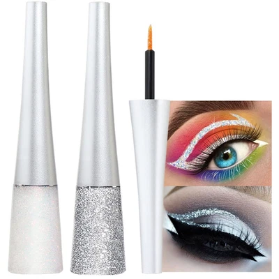 Juegos de delineadores de ojos con brillo líquido color plata blanco perla de 2 piezas para mujer licuado Foto 1 de 4