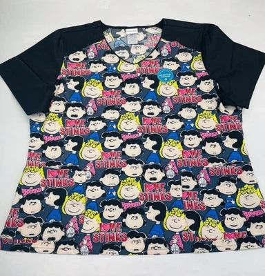 Lucy Cherokee Scrubs Tooniforms Peanuts V Neck Top 2XL New With Tags - Image 1 of 4