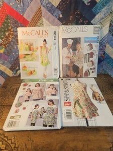 4 Uncut Sewing Patterns Aprons Chef Uniforms Mom Daughter Doll Kitchen Accessory - Picture 1 of 5