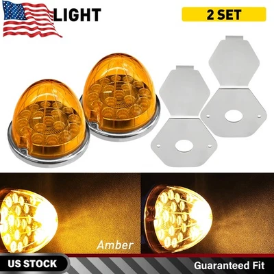 2PCS Amber Watermelon LED Side Marker Clearance Tail Roof Lights with L-Bracket - Image 1 of 4