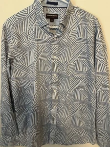 Johnston Murphy Shirt Mens Size Medium White Blue Skulls Pattern - Picture 1 of 5