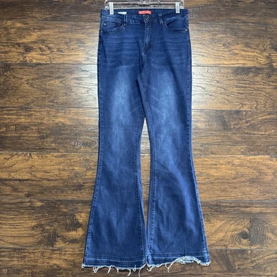 Hot Kiss Women's Flare Jeans - High-Rise, Raw Hem Medium Wash - Size 9 - Image 1 of 4