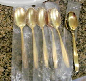 * Rogers Golden Modern Living Gold Elektroplate Besteck 5 NEUE TEELÖFFEL - Bild 1 von 2